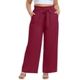 thumbnail image 2 of Xdegoge Plus Size Pants Women Elastic High Waist Trousers Featuring Self Tie Belt Wide Leg Flowy Summer Beach Dressy Casual Lounge Bottoms with Deep Side Pockets, 2 of 7
