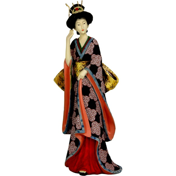 Oriental Furniture 14" Geisha Figurine with Ivory Flower Sash, Statue, Decorative piece