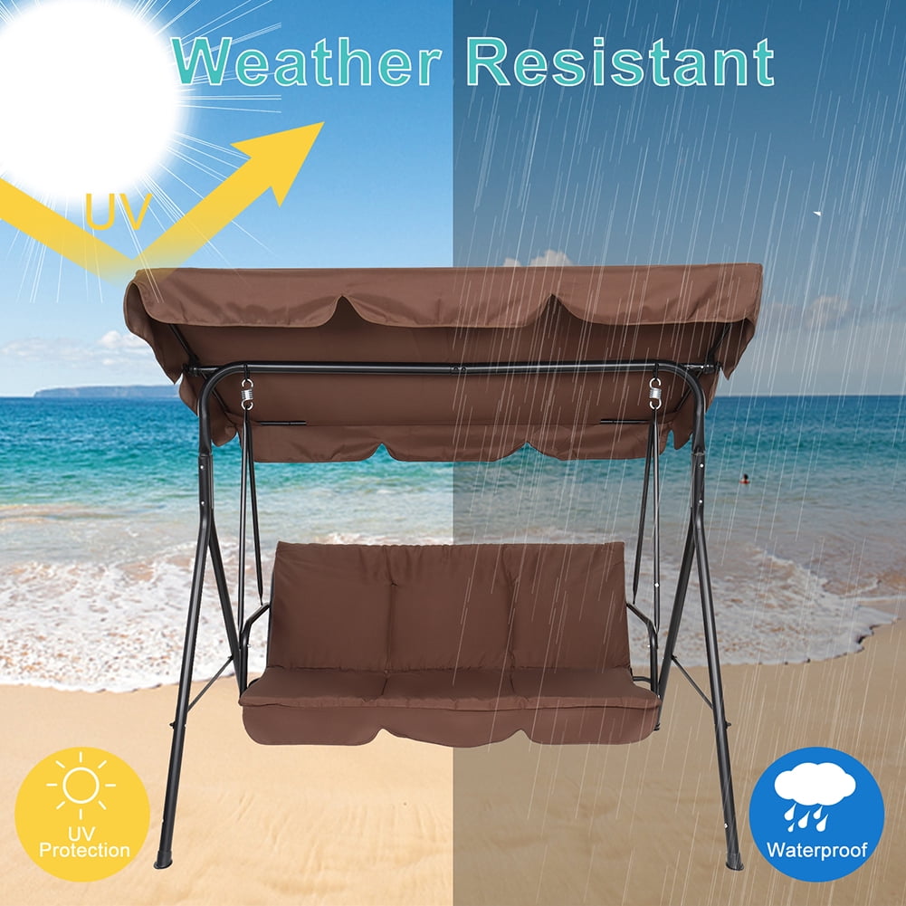 Private Jungle 3-Seat Deluxe Outdoor Patio Porch Swing with Weather Resistant Steel Frame, Adjustable Tilt Canopy, Cushions and Pillow Included Private Jungle 3-Seat Deluxe Outdoor Patio Porch Swing with Weather Resistant Steel Frame, Adjustable Tilt Canopy, Cushions and Pillow Included