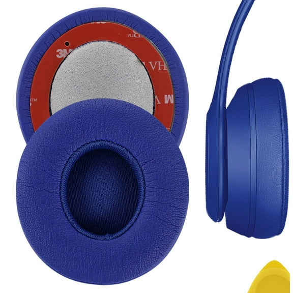 Geekria QuickFit Replacement Ear Pads for Beats Solo 2 (B0534) & Solo 3 (A1796) Wireless On-Ear Headphones, Ear Cushions (Deep Blue)