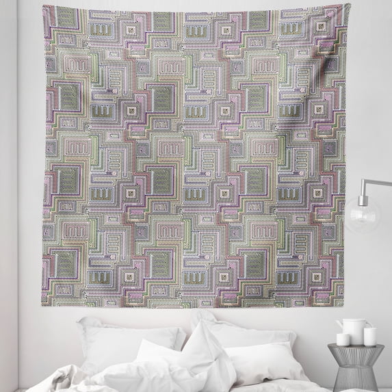 Tribal Tapestry, Ethnic Folk Abstract Stripped Geometric Shapes with Op Art Psychedelic Effects Art, Fabric Wall Hanging Decor for Bedroom Living Room Dorm, 5 Sizes, Multicolor, by Ambesonne