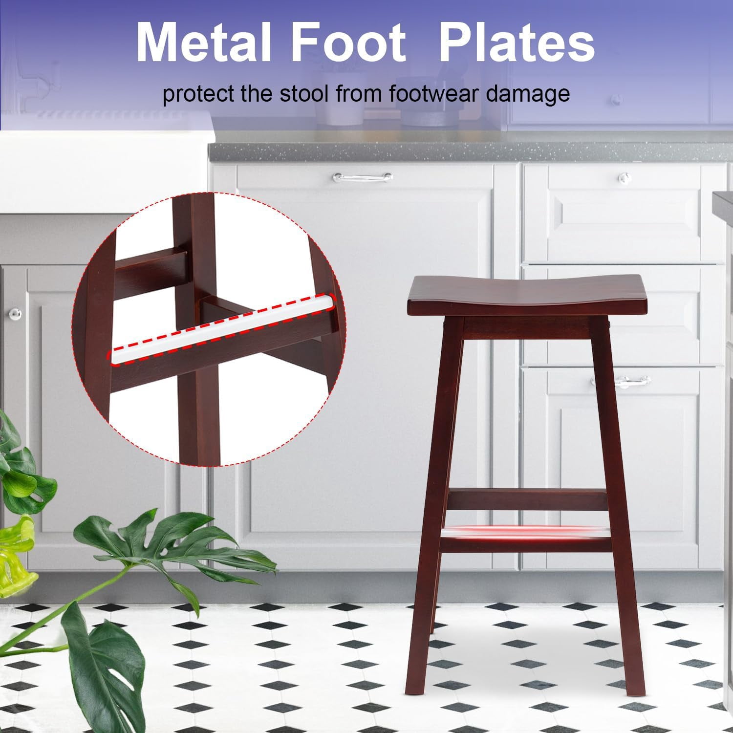 FDW Bar Stools Set of 2 for Kitchen Counter Solid Wooden Saddle Stools 30-Inch Height (Brown, 30 in)