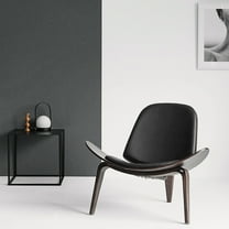 OAKHAM Shell Chair, Armless Mid Century Modern Accent Chair Faux Leather Shell Lounge Chair for Living Room, Tripod Side Chair with Padded Seat, (Walnut-Black)