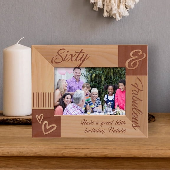 Sixty & Fabulous Personalized Wooden Frame-5" x 3 1/2" Brown Horizontal