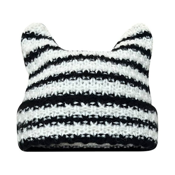 cfhntfmh Beanie Hats for Women Slouchy Cute Ears Striped Cuffed Fall Winter Hats Warm Thicked Knitted Beanie Caps