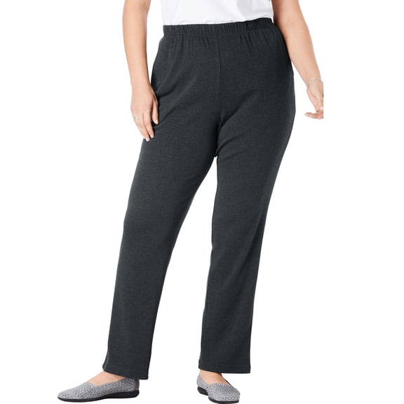 Woman Within Plus Size 7-Day Straight-Leg Elastic-Waist Stretchy Knit Pant