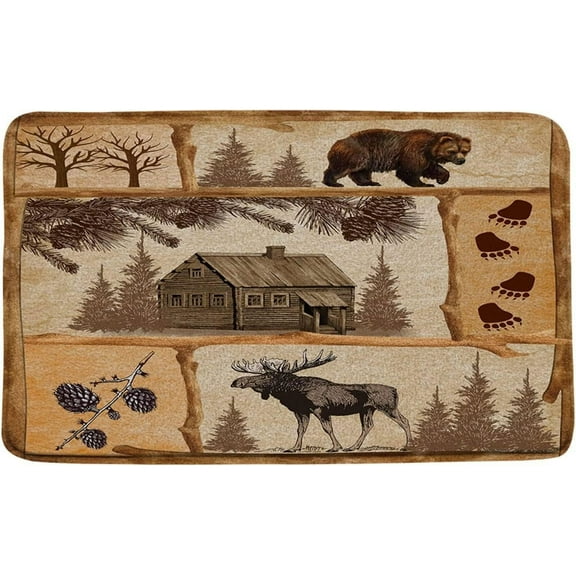 Rugs Bear Deer Moose, Rustic Wild Animal, Lodge Cabin Forest Camp Hunting Camper RV Primitive Country Style Non Slip Ultra Mat Outdoor Indoor Entrance Floor Kitchen Home Decor 16x24 Inch
