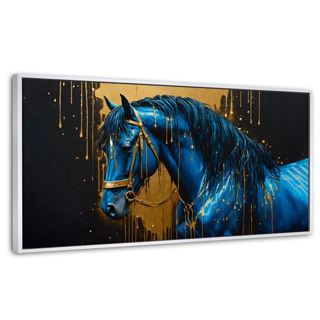 Cuadro Decorativo Marco Flotante Canvas Revolution Elegancia Azul Oro 120x60 Marco Blanco