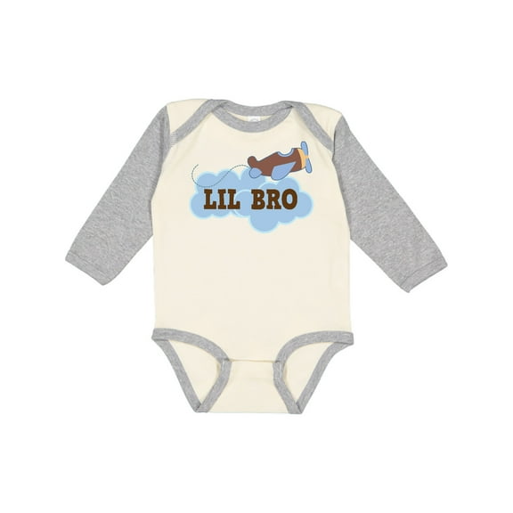 Inktastic Lil Bro Airplane Boys Pilot Brother Boys Long Sleeve Baby Bodysuit