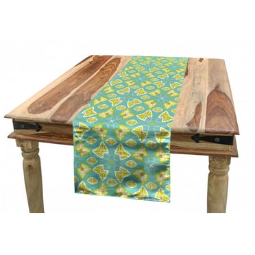 Abstract Table Runner, Flourish Damask with Butterfly-like Motif Continuous Pattern, Dining Room Kitchen Rectangular Runner, 3 Sizes, by Ambesonne