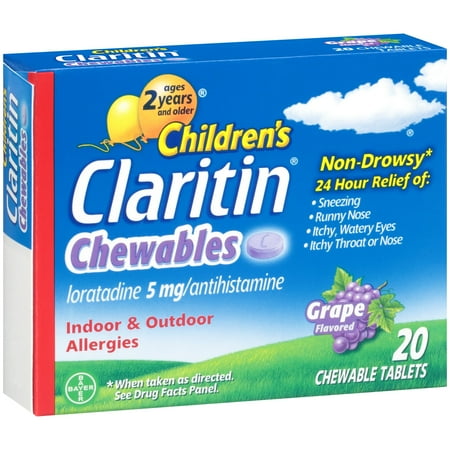 Children's Claritin ® Chewables 24 Hour Non-Drowsy Indoor & Outdoor Allergies Grape Flavored Antihistamine Chewable Tablets 20 ct Box