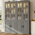 thumbnail image 6 of MEISSALIVVE 78.7" Kitchen Pantry Cabinet with Glass Doors & LED Lights, Freestanding Storage Hutch with Shelves, Gray Pantry Cupboard, 31.5" W x 15.7" D, 6 of 7