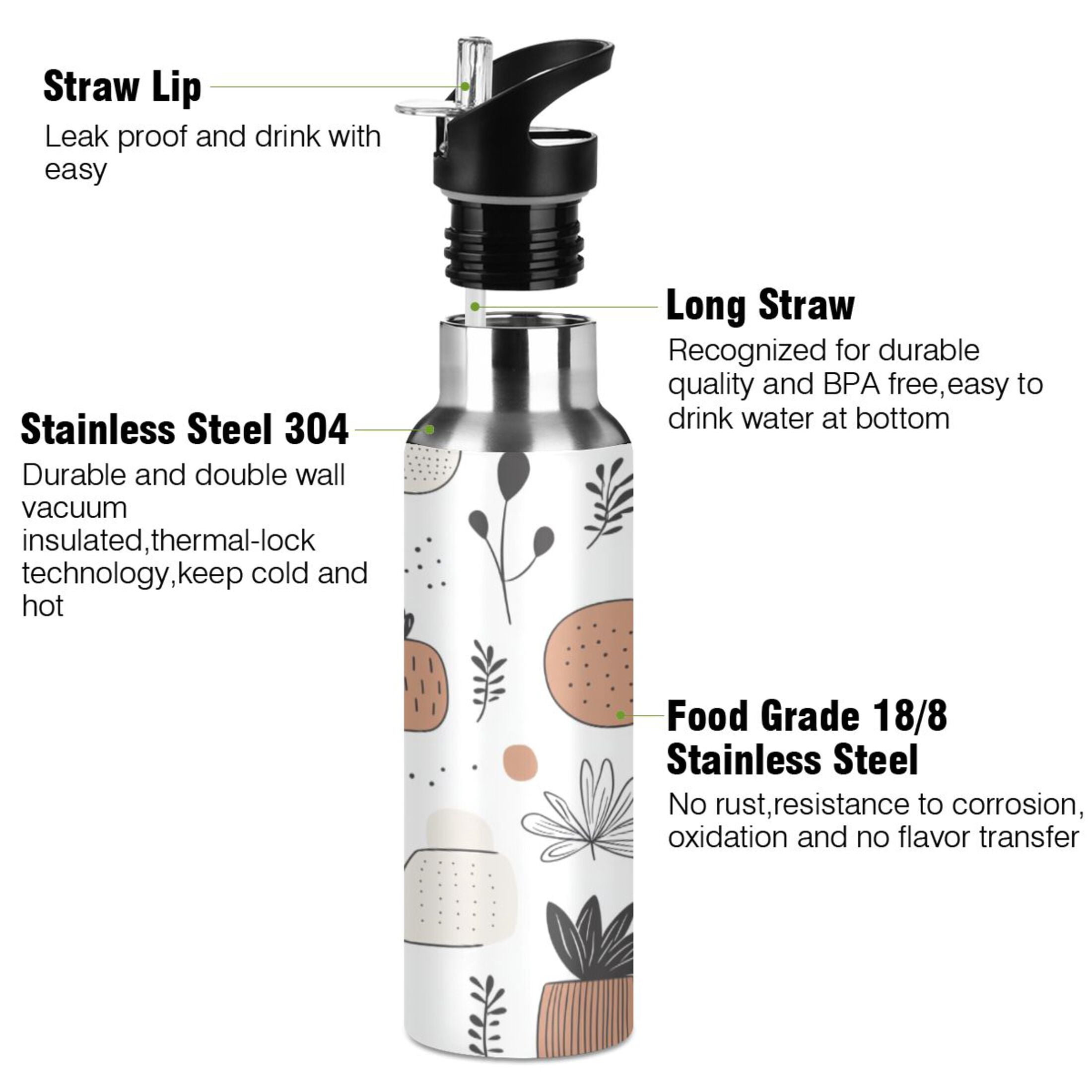 Vibrant Floral Brush Strokes 600ml Double Walled Stainless Steel LeakProof Sports Bottle Thermo 8h