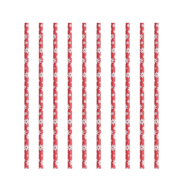 Pajas de Papel de Navidad 10 Piezas Pajas de Papel de Rayas de Copo de Nieve para la Cena de la Fiesta Y la Reunión Familiar Pajas de Papel Desechable