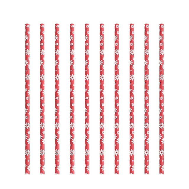 SDNall Christmas Paper Straws, Straws Paper Disposable, 10 Pieces Christmas Theme Party Snowflake Striped Paper Straws for Party Dinner and Family Gathering