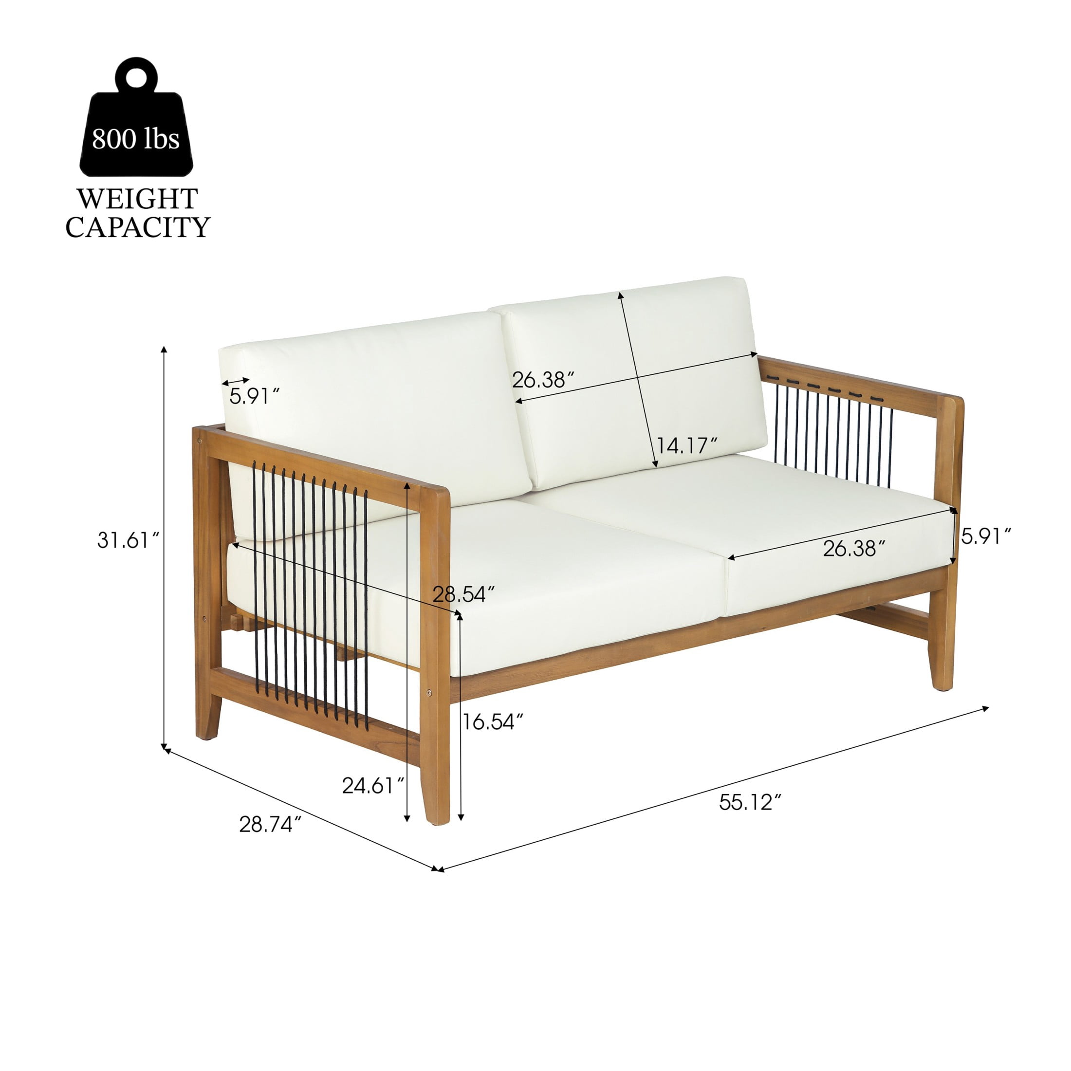 Christopher Knight Home Outdoor Acacia Wood Loveseat with Handwoven Rope and Cushions, Teak+Beige