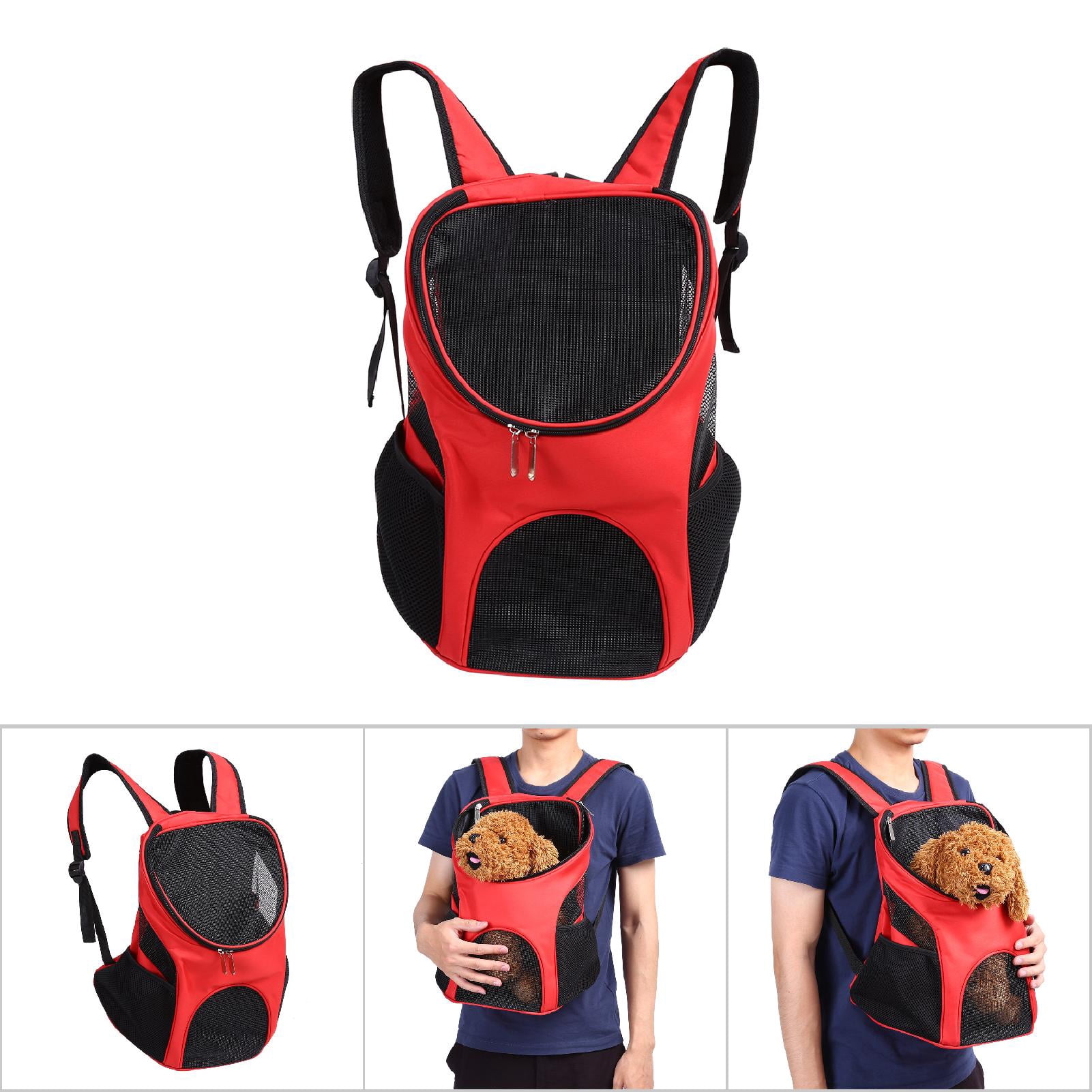 Yajisi Premium Outdoor Cat Dog Pet Backpack Travel Carrier Ventilated Mesh Double Shoulder Bag in Red for Small Pets Up to 5.5 lbs (2.5 kg) - Ideal for Hiking and Strolling
