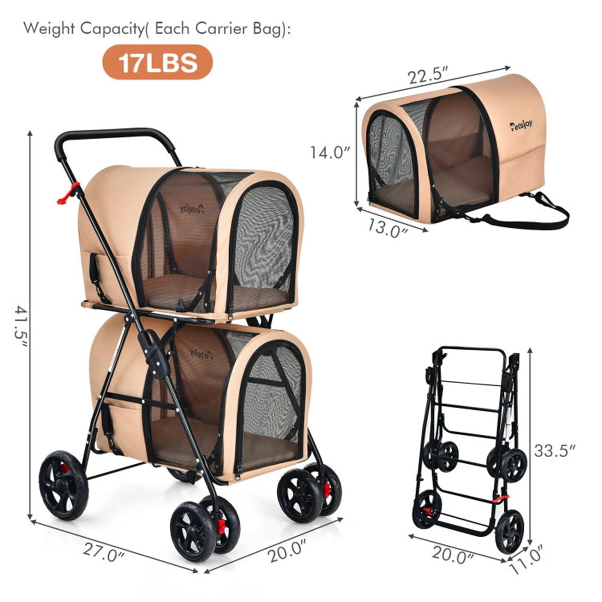 Pefilos 41" Double Pet Stroller Dog Cat Cage Jogger Stroller, 4-in-1 Travel Foldable Carrier Puppy Stroller with Detachable Carriers and Travel Carriage, Beige Pefilos 41" Double Pet Stroller Dog Cat Cage Jogger Stroller, 4-in-1 Travel Foldable Carrier Puppy Stroller with Detachable Carriers and Travel Carriage, Beige