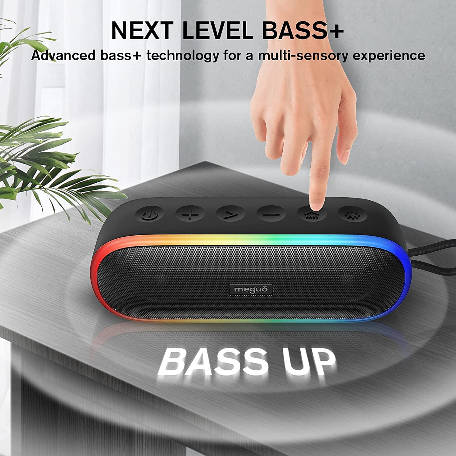 MEGUO Portable Bluetooth Speaker,Wireless Speakers with 20W Loud Stereo Sound & Bass+,IPX7 Waterproof,LED Light,24H Playtime,TWS for Outdoor Travel,Home Party,Pool,Beach,Hiking, Camping