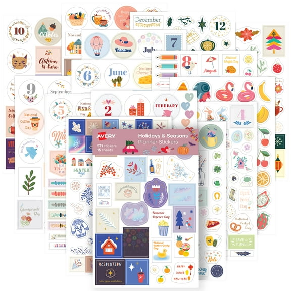 Avery Seasons and Holidays Sticker Pack, 15 Sheets, 571ct (6776)