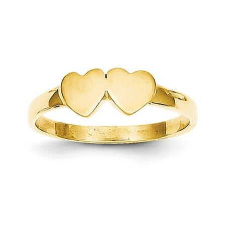 14k Yellow Gold Engravable Childs Double Heart Ring