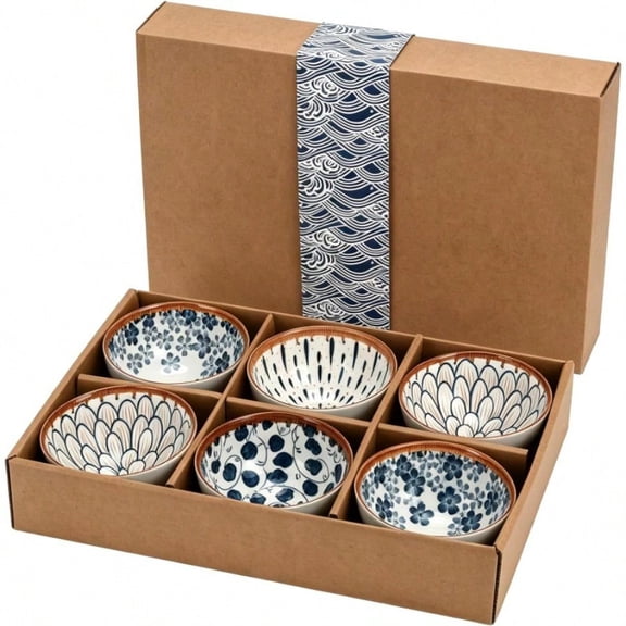 Hand-Painted Japanese Porcelain Bowl Set of 6, Multipurpose Ceramic Rice Soup Salad Bowls, Premium Gift Box Packaging for Daily Use & Gifting
