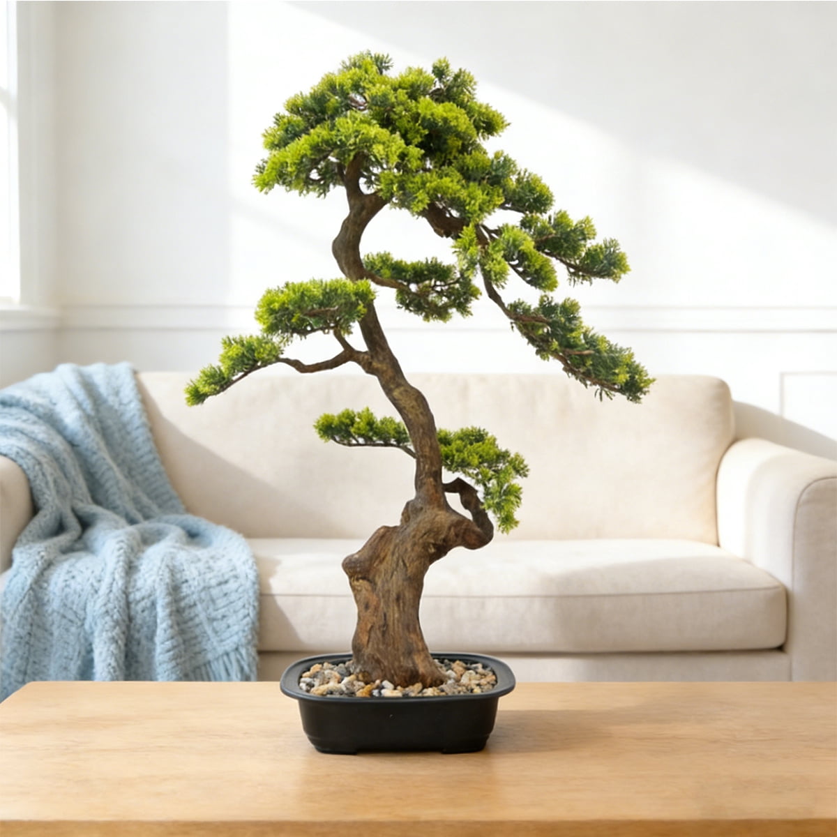 Artificial Pine Tree Fake Beauty Pine Tree Faux Plastic Green Leaves Nearly Natural Plants With Plastic Planter for Home Office Indoor Outdoor Decor 90cm