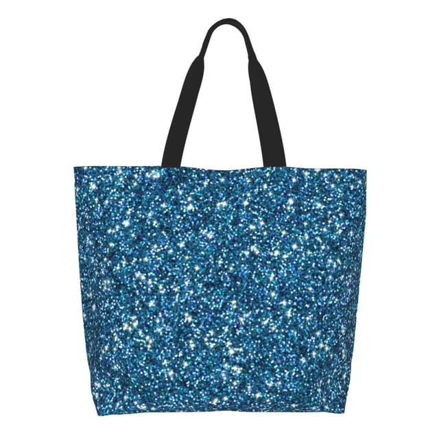 Balery Blue Glitter Bolsa Tote Estilo Estético con Cremalleras, Bolsa de Hombro, Bolsa de Compras Grande y Plegable