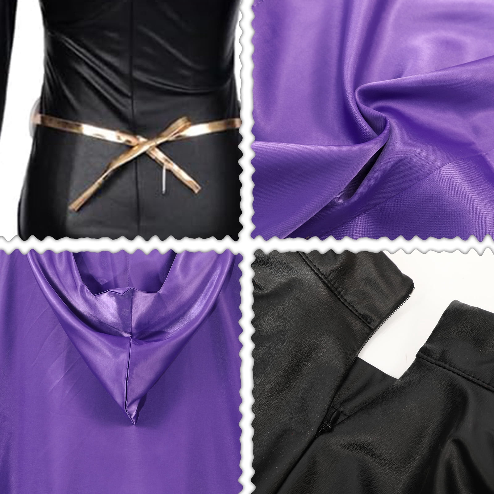 Raven Cosplay Costume Suit for Women, Jumpsuit with Purple Cloak Belt Halloween Uniform