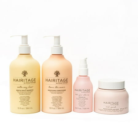 Hairitage Smooth Sailing Bundle with Outta My Hair Gentle Daily Shampoo, Tame the Mane Smoothing Conditioner, Take Your Vitamins Argan Oil, and Mask-querade Transforming Hair Mask