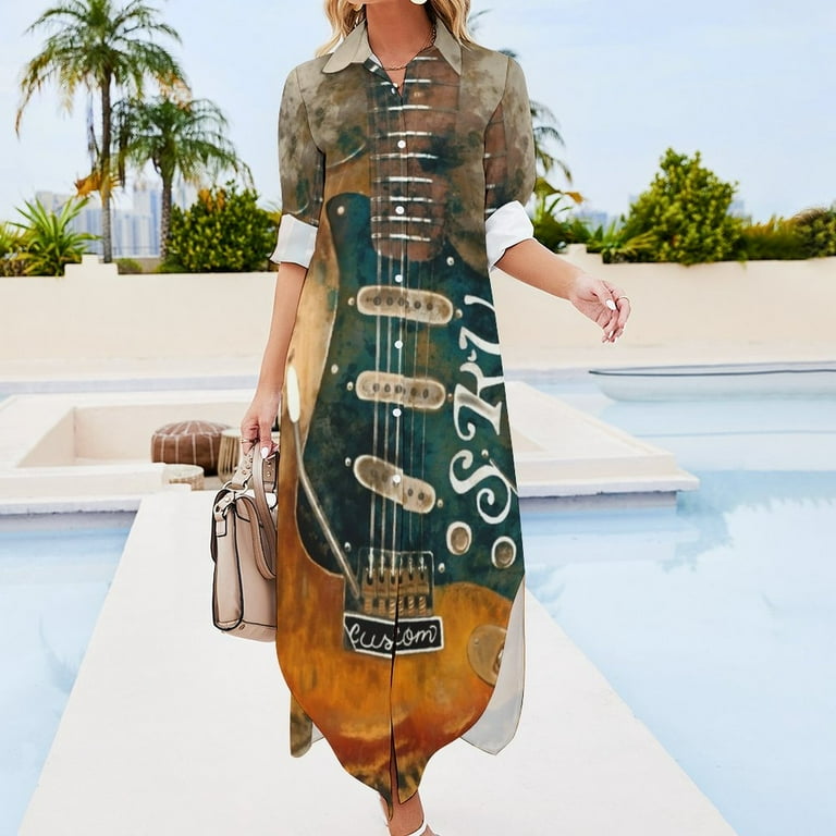 Stevie Ray Vaughan's electric guitar Long Sleeved Shirt Dress Dresses  dresses with long sleeves evening dress women - Walmart.com