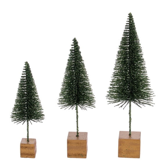 Vickerman 8"-10"-12" Moss Green Sisal Bottle Brush Tree Set, Set of 3