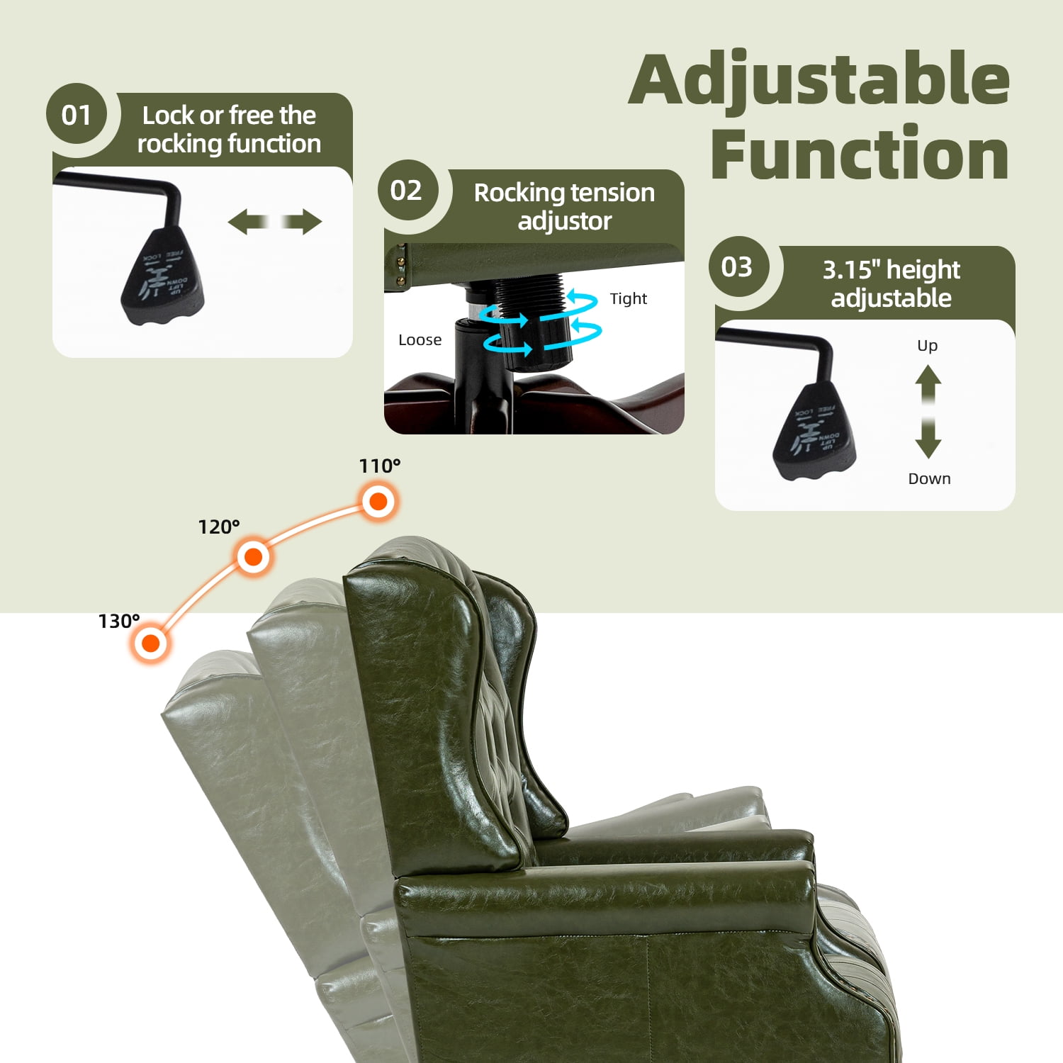 Homhum Classic Boss Office Chair, High Back Faux Leather Swivel Desk Chair, Adult, Green