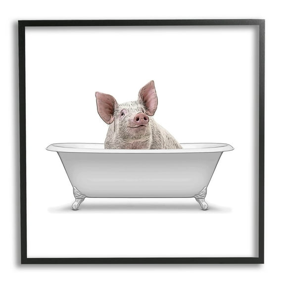 Stupell Industries Happy Farm Pig Antique Bathtub Graphic Art Black Framed Art Print Wall Art, Design by Annalisa Latella