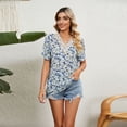 thumbnail image 2 of FJUCHAI Chemises Imprimées pour Femmes Été Décontracté Col Rond Manches Courtes Blouses Mignonnes Florales Tops Amples, 2 of 8