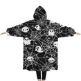 thumbnail image 2 of Oversized Wearable Blanket Hoodie,Halloween Ghosts and Skulls in Spider Webs Sherpa Blanket Hoodie with Super Pockets,Super Warm Fuzzy Pullover for Women & Men, 2 of 6