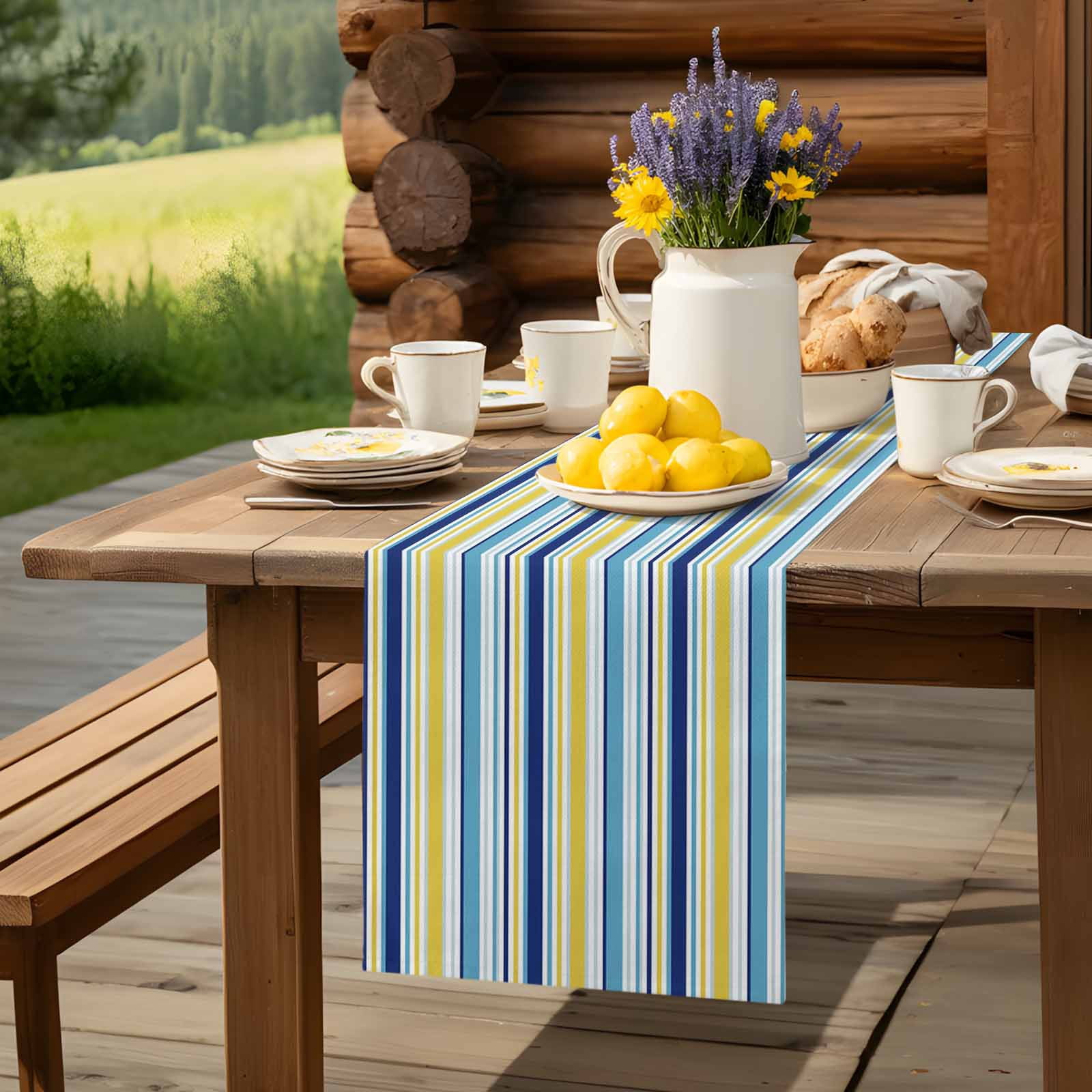 Colorful Geometric Stripe Art Table Runner 90 Inches Long, Modern Minimalist on White Table Runners Tabletop Scarf Kitchen Dining Tables Decoration for Home Party Indoor Outdoor