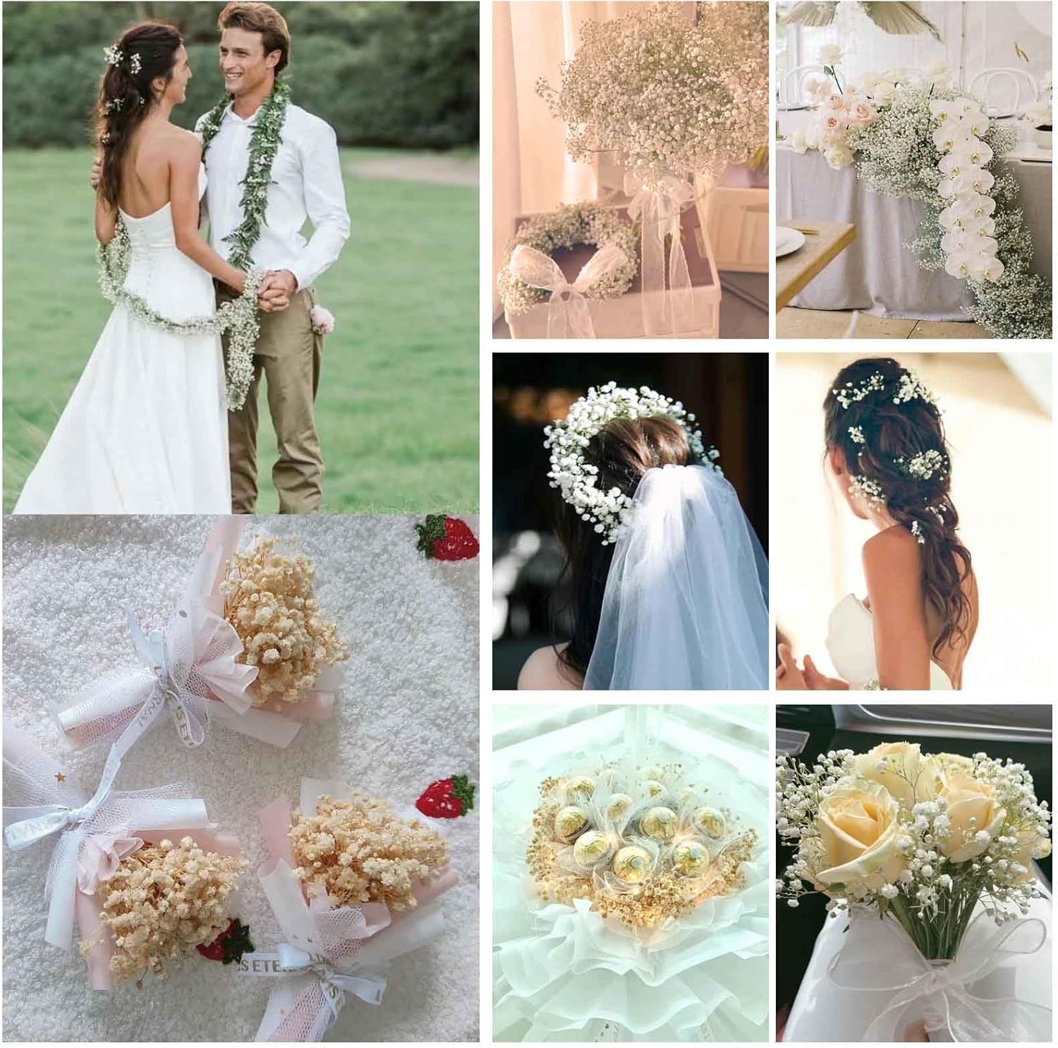 Babys Breath Dried Flowers Bouquet-17'' 2500+ Ivory Dry Flowers, Natural Gypsophila Branches for Wedding, Home Table Vase Decor, DIY Wreath Floral, Fall Thanksgiving Autumn Decoration (Brown, 3oz)