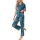 thumbnail image 4 of Conjunto de pijama de satén para mujer INSPIRE CHIC, top de seda con mangas cortas y pantalones, 2 piezas, pijamas XL azul brillante, 4 of 6