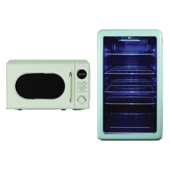 Magic Chef 0.7-cu. ft. 700-Watt Retro Countertop Microwave and 3.4-cu. ft. Retro Beverage Cooler Kit, Green