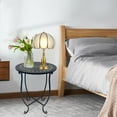 thumbnail image 5 of KABB 17-Inch Tall 14 inch Round End Table, Unique Relief Ceramic Tile Tabletop, Metal Scrollwork Accent, Black, 5 of 7