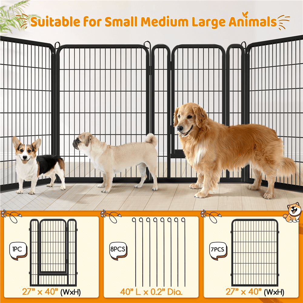 Alden Design 39.5″H Dog Playpen with Door for Outdoor Indoor, 8 Panels, Black