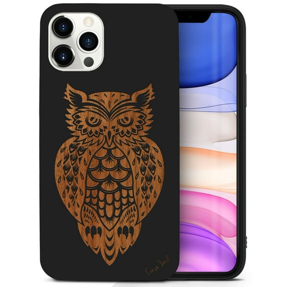 Case Yard Wooden Case for iPhone-11-Pro-Max Soft TPU Silicone cover Slim Fit Shockproof Wood Protective Phone Cover for Girls Boys Men and Women Supports Wireless Charging Owl 3 Design