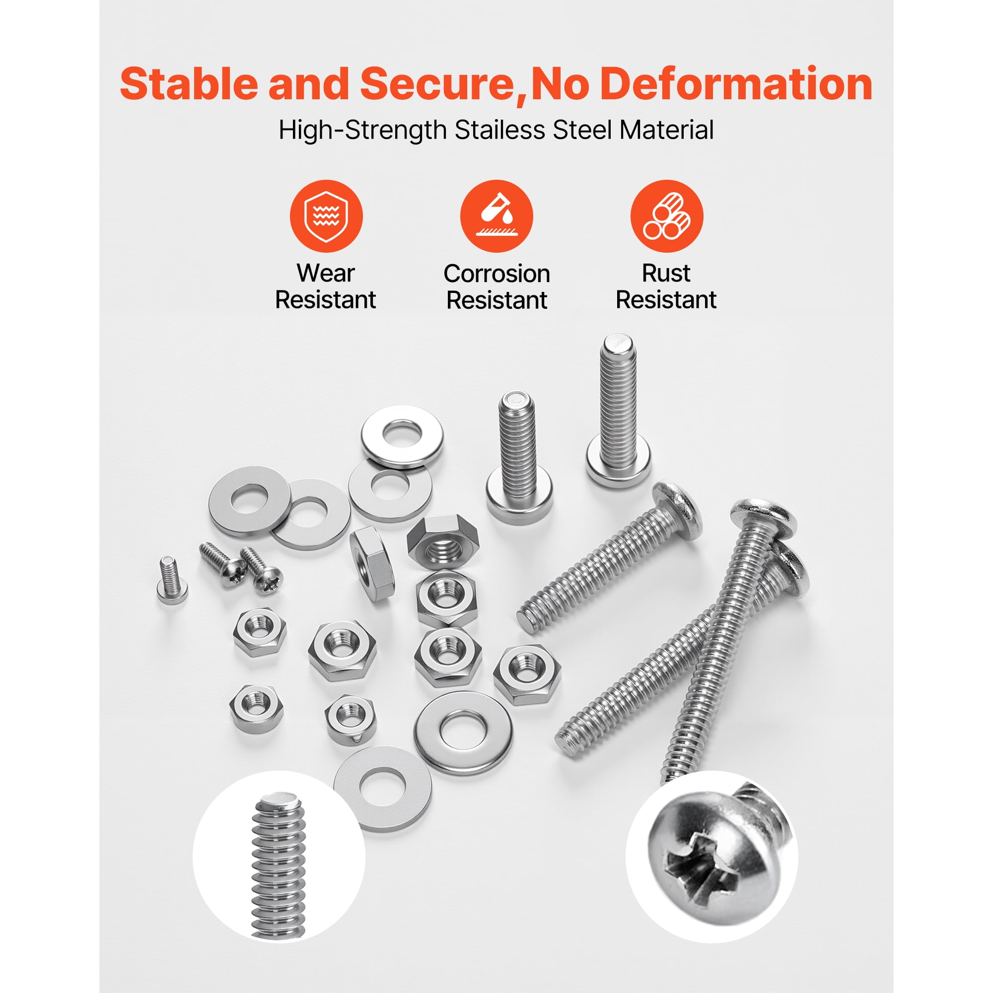 KFFKFF 1110-Piece Bolts and Nuts Assortment Kit, Stainless Steel Screws with Flat Washers, Sizes 10-24, 8-32, 2-56, 6-32, 4-40, Ideal for Furniture, Equipment, and Vehicle Assembly, Silver