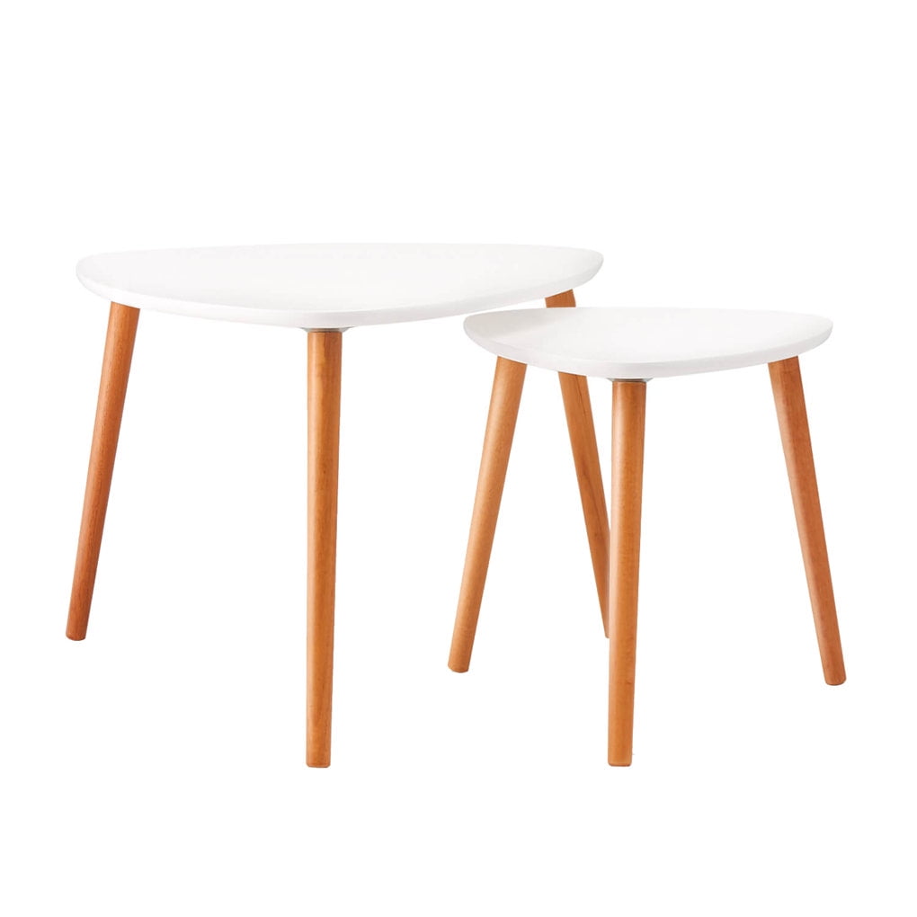 2pcs Nesting Coffee Tables Modern Decor Side End Table Black//Rubber Wood Legs