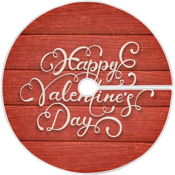 FMSHPON Red Wooden Happy Valentines Day Xmas Christmas Tree Skirt Stand Mat for Holiday Party Decoration Indoor Outdoor 36 inches