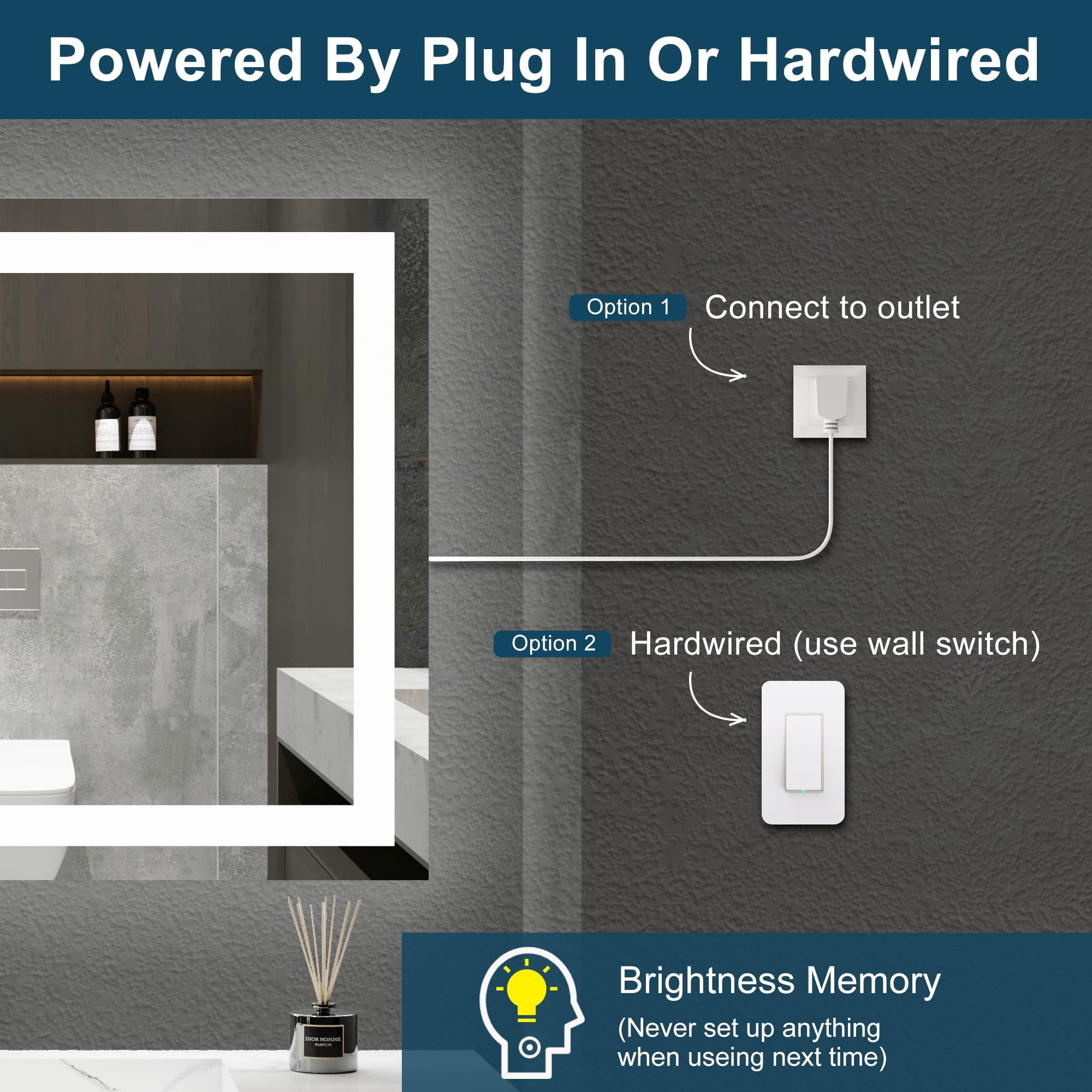 FUNTOUCH 20" x 28" Wall Mounted Vanity Mirror LED Bathroom Mirror with Lights, 3 Colors Dimmable Makeup Mirror, Anti-Fog, Memory, Waterproof, Rectangular