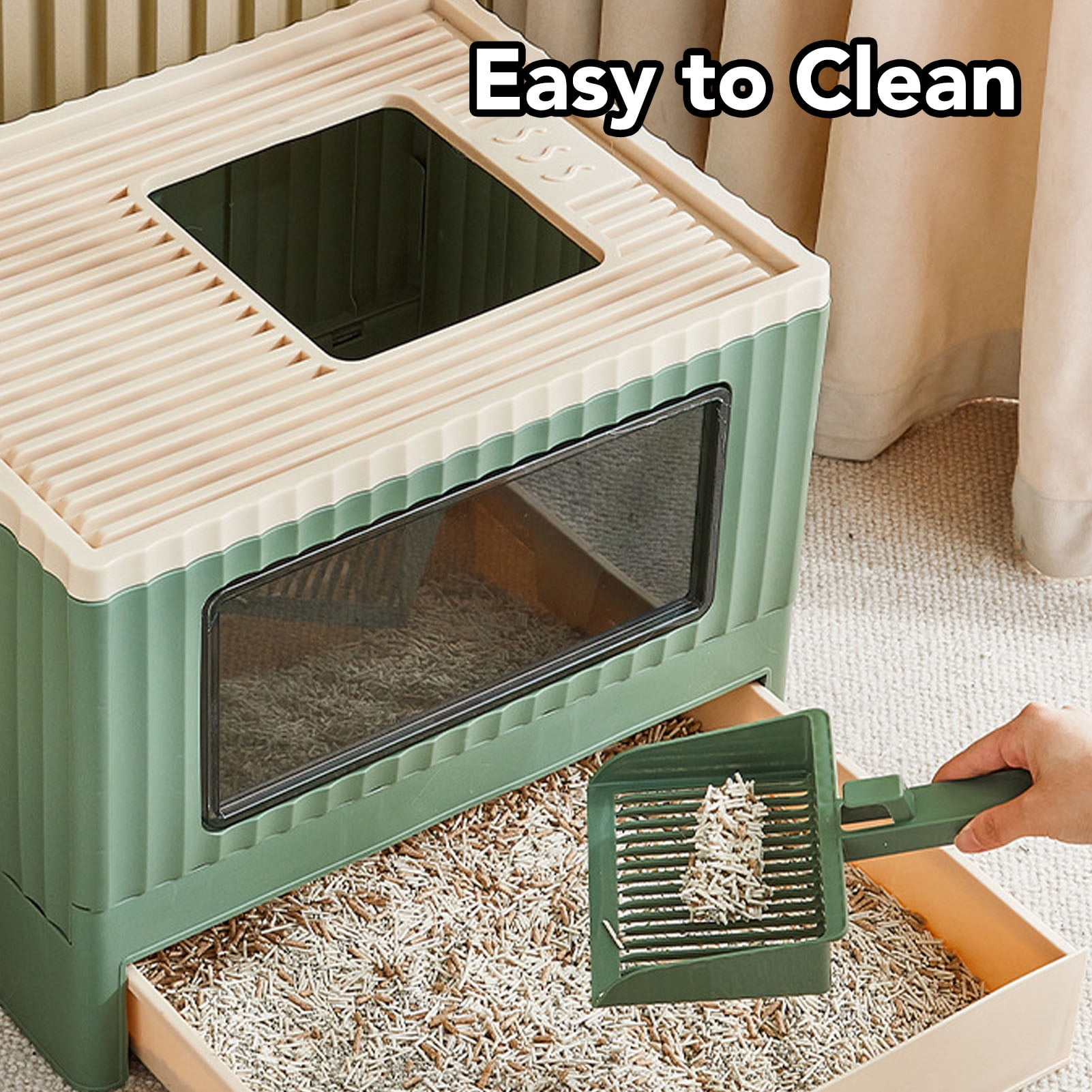 Mgaxyff Enclosed Cat Litter Box Large with Lid Cover&Litter Scoop Foldable Cat Toilet Cat Self-Grooming Side Panel w/ Easy Cleaning Tray