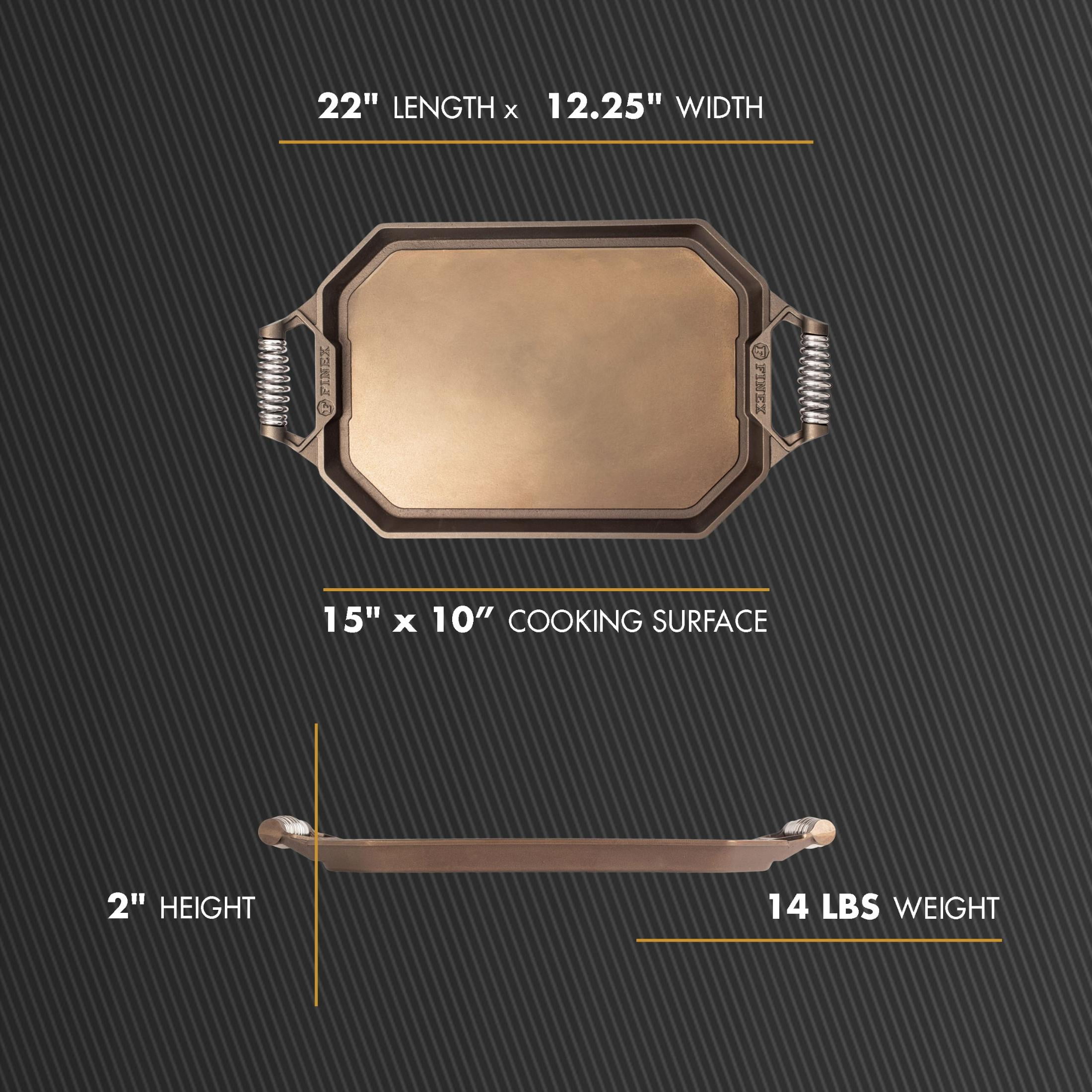FINEX Cast Iron Double Burner Griddle - Griddle Plate - Even Heat Distribution - Non-Stick Cooking - Cast Iron Double Griddle Pan for Stove Top & More - Indoor & Outdoor Use - 22"
