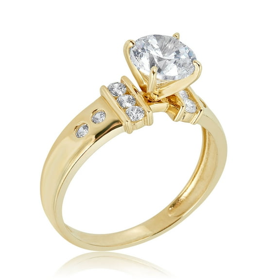 AVORA 10K Yellow Gold 7mm (1.25 Carat) Simulated Diamond CZ Engagement Wedding Anniversary Ring - Size 7
